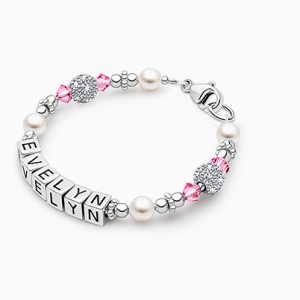 Birthstone, Baby/Children&#039;s Name Bracelet for Girls (All 12 Birthstones Avail) - Sterling Silver