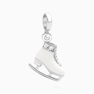 Ice Princess, Sterling Silver Ice Skate with White Enamel and CZ's - Adoré Pendant