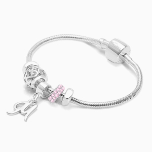 Adoré™ 3 Charm Initial Starter Set, Baby/Children's Personalized Charm Bracelet for Girls - Sterling Silver