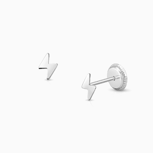 Lightning Bolt, Teen's Earrings, Screw Back - 14K White Gold