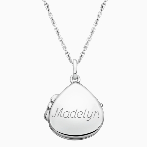 Teardrop Locket, Engraved Children's Necklace for Girls (FREE Personalization) - Sterling Silver