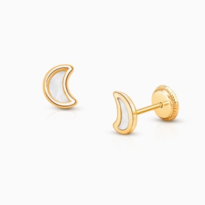 Gia™ Genuine Dream, Mother of Pearl Moon Baby/Children's Earrings, Screw Back - 14K Gold