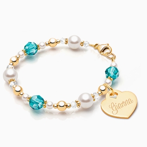 My Little Sunshine Birthstone, Baby/Children's Beaded Bracelet for Girls (Includes Engraved Charm, All 12 Birthstones Avail) - 14K Gold