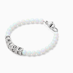 4mm Opals, Lab Created White Opal Baby/Children&#039;s Name Bracelet for Girls - Sterling Silver