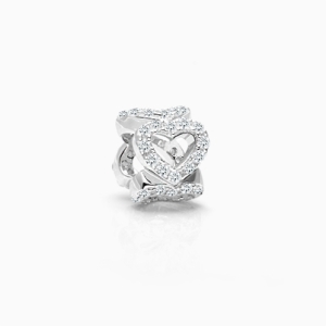 Infinite Love, Sterling Silver and Clear Pavé CZ's Hearts Rondel - Adoré Charm
