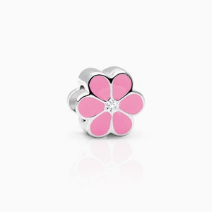 "Do you suppose she is a wildflower?" Girl's silver pink daisy charm with cz