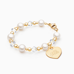 Precious Pearls, Baby/Children&#039;s Beaded Bracelet for Girls (INCLUDES Engraved Charm) - 14K Gold