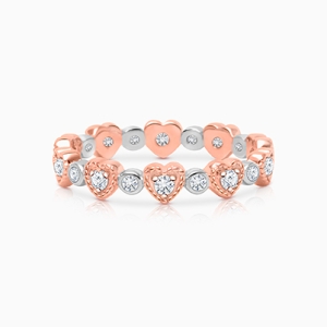 Rosabella Dreamy Hearts, Clear CZ Children's Two-Tone Ring for Girls - Sterling Silver