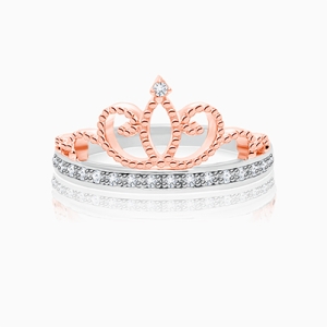 Rosabella™ Princess, Clear CZ Crown, Children's Two-Tone Ring for Girls - Sterling Silver