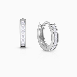 Channel Cut CZ, 11mm Huggie Hoops Christening/Baptism Baby/Children's Earrings, Screw Back - Sterling Silver