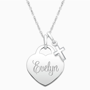 Small Heart, Christening/Baptism Children&#039;s Necklace for Girls (50+ Optional Charms &amp; FREE Engraving) - Sterling Silver
