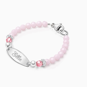 tB® Signature Crystal™ Sweet Pink Baby/Children’s Engraved Bracelet for Girls - Sterling Silver