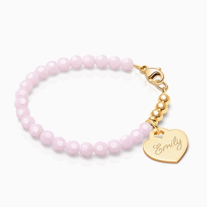 tB® Signature Crystal™ Sweet Pink, Baby/Children’s Beaded Bracelet for Girls (INCLUDES Engraved Charm) - 14K Gold