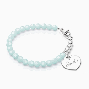 tB® Signature Crystal™ Trademark Blue, Baby/Children’s Beaded Bracelet for Girls (INCLUDES Engraved Charm) - Sterling Silver