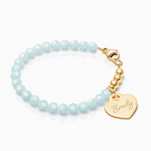 tB® Signature Crystal™ Trademark Blue, Baby/Children’s Beaded Bracelet for Girls (INCLUDES Engraved Charm) - 14K Gold