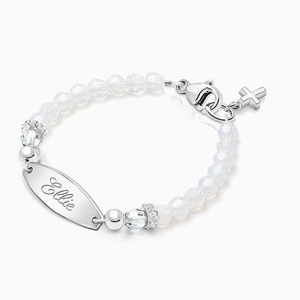 Tiny Blessings Signature Crystal White Opal Name Plaque Bracelet for Girls Christening/Baptism