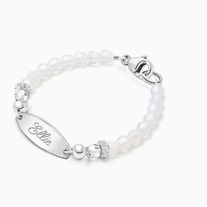 tB® Signature Crystal™ White Opal Baby/Children’s Engraved Bracelet for Girls - Sterling Silver
