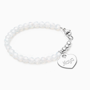 tB® Signature Crystal™ White Opal, Baby/Children’s Beaded Bracelet for Girls (INCLUDES Engraved Charm) - Sterling Silver