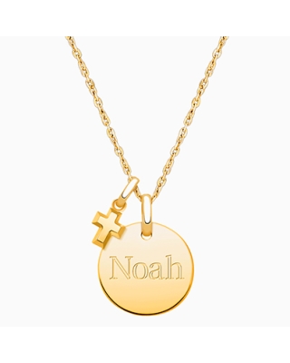 14K Gold Baby Round, Engraved Children&#039;s Necklace for Boys (FREE Personalization) - 14K Gold