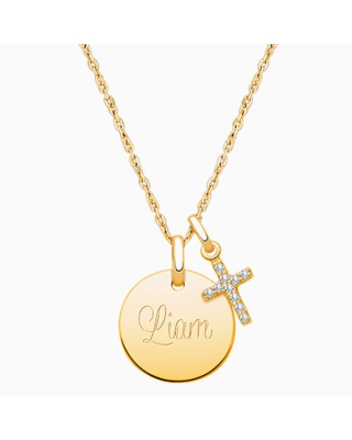 14K Gold Baby Round, First Holy Communion Engraved Children's Necklace for Boys (FREE Personalization) - 14K Gold