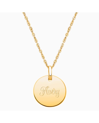 14K Gold Baby Round, Engraved Children's Necklace for Girls (FREE Personalization) - 14K Gold