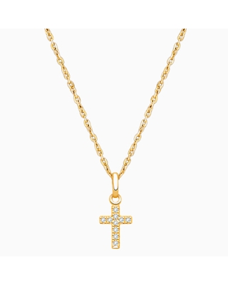 Divine Light, Cross with Genuine Diamonds Children&#039;s Necklace for Boys - 14K Gold