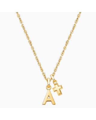 Modern Initial, Communion Personalized Children&#039;s Necklace for Boys (Includes Religious Charm) - 14K Gold