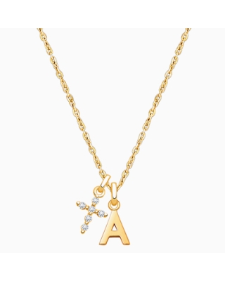 Modern Initial, Communion Personalized Children&#039;s Necklace for Girls (Includes Religious Charm) - 14K Gold