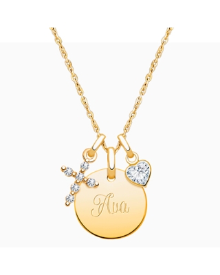 14K Gold Baby Round, Communion Children&#039;s Necklace for Girls (Includes Religious Charm &amp; FREE Engraving) - 14K Gold