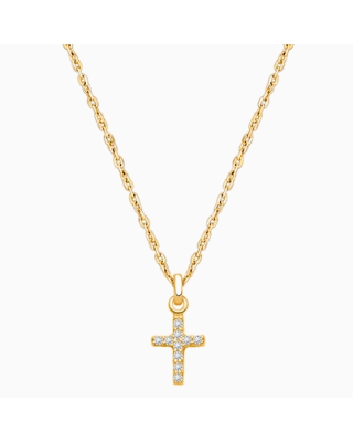 Miraculous Cross, Modern Pavé CZ Children&#039;s Necklace for Boys - 14K Gold