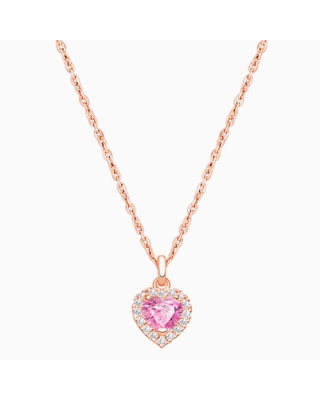 Blissful Heart, Pink/Clear CZ Halo, Teen&#039;s Necklace for Girls - 14K Rose Gold
