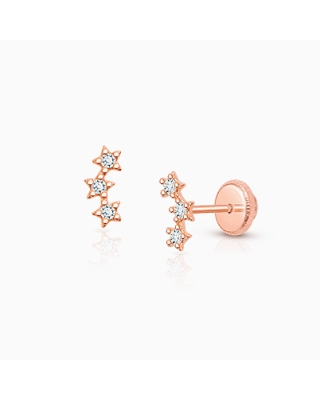 Lucky Stars, Clear CZ Baby/Children’s Earrings, Screw Back - 14K Rose Gold