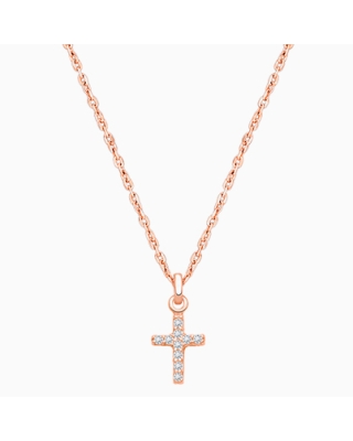 Miraculous Cross, Modern Pavé CZ Teen's Necklace for Girls - 14K Rose Gold