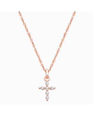 Shining Cross, Pavé CZ Children&#039;s Necklace for Girls - 14K Rose Gold