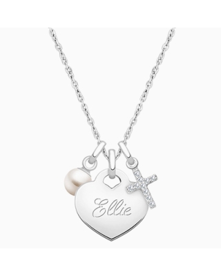 14K White Gold Baby Heart, Communion Children&#039;s Necklace for Girls (Includes Religious Charm &amp; FREE Engraving) - 14K White Gold