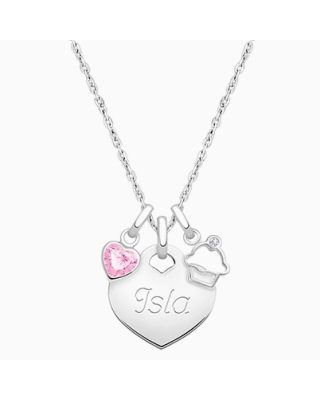14K White Gold Baby Heart &quot;Design Your Own&quot; Teen&#039;s Necklace for Girls (Optional Charms &amp; FREE Engraving) - 14K White Gold