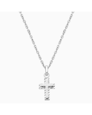 Beautifully Beveled Cross, Teen&#039;s Necklace for Girls - 14K White Gold