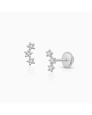 Lucky Stars, Clear CZ Baby/Children’s Earrings, Screw Back - 14K White Gold
