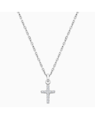Miraculous Cross, Modern Pavé CZ Children&#039;s Necklace for Girls - 14K White Gold