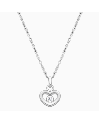 Sacred Heart with Genuine Diamond, Children&#039;s Necklace for Girls - 14K White Gold