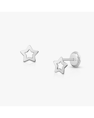 Wish Upon a Star, Baby/Children&#039;s Earrings, Screw Back - 14K White Gold