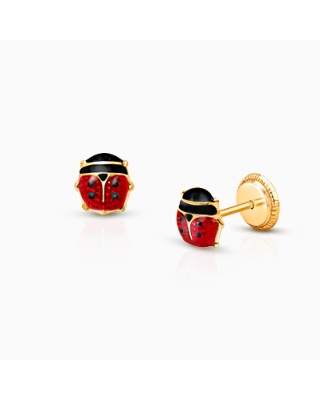 Lil' Ladybug, Red Enamel, Baby/Children's Earrings, Screw Back - 14K Gold