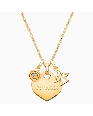14K Gold Baby Heart, Christening/Baptism Children&#039;s Necklace for Girls (Includes Religious Charm &amp; FREE Engraving) - 14K Gold