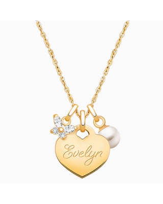 14K Gold Baby Heart &quot;Design Your Own&quot; Children&#039;s Necklace for Girls (Optional Charms &amp; FREE Engraving) - 14K Gold