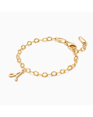 14K Gold Charm Bracelet, Design Your Own Baby/Children’s Link Chain Bracelet for Girls (INCLUDES Diamond Initial) - 14K Gold