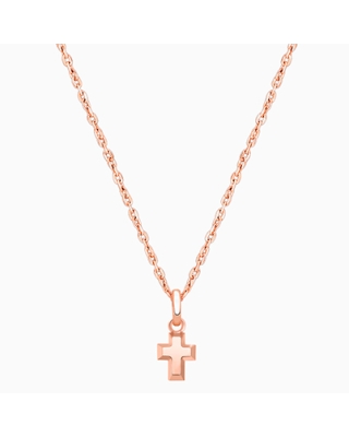 Simple Cross, Teeny Tiny Children's Necklace for Girls - 14K Rose Gold