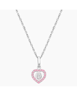 Virgin Mary, Pink CZ Heart Children&#039;s Necklace for Girls - 14K White Gold