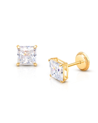 4mm Princess Cut Girls Screw Back Earrings