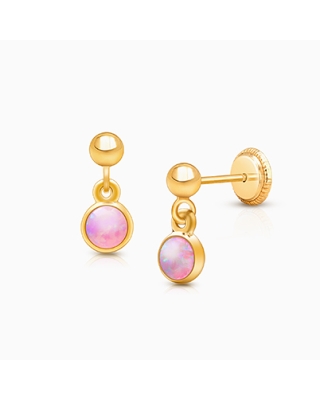 Shimmering Opal Dangle, Pink Opal Baby/Children's Earrings, Screw Back - 14K Gold