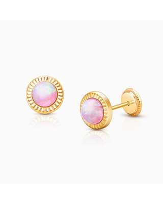 Radiant Opal, Pink Opal Baby/Children&#039;s Earrings, Screw Back - 14K Gold